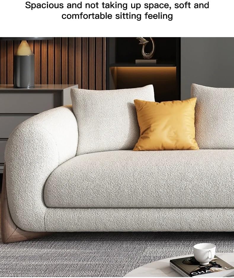 Aroma Homes Italian Style White Lamb Velvet Sofa – Minimalist Modern Couch with Solid Wood Frame & Latex Filling | Luxury Living Room Furniture Combination Set (220cm) - Image 4